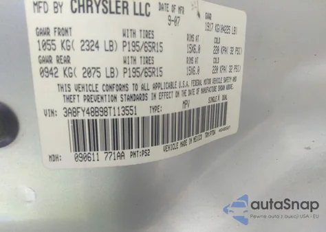 2008 Chrysler Pt Cruiser Lx из США, поврежденный, VIN 3A8FY48B98T113551